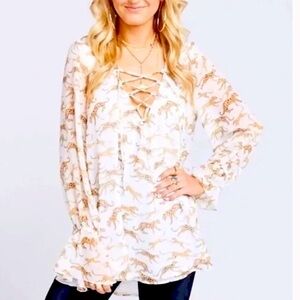 Show Me Your Mumu Leopard Cat Mucci Print Tunic Top Blouse Dress Size Medium